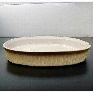 Vtg Corning Ware Oval Casserole F-4-B 2.5L French White Brown Ombre Ribbed
